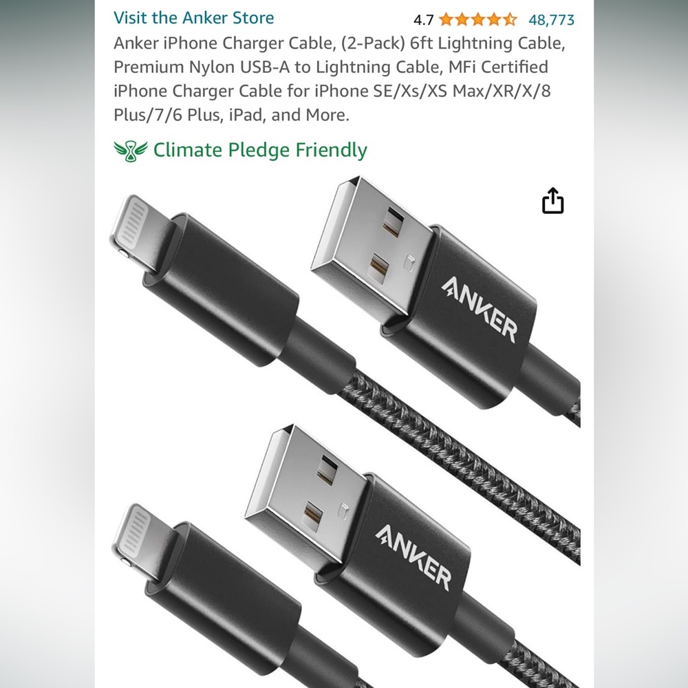 Anker iPhone Charger Cable, 6ft Lightning Cable